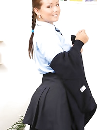 Beautiful brunette Jana B in cute college uniform snd sexy..