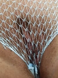 Big booty milf dressed in fishnet shows off her phat white..