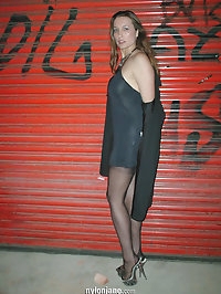 Nylon jane outside posing in dark alleyway very sexy