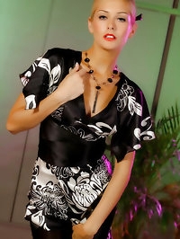 Stunning blonde Natasha Marley in sexy kimono and dark..